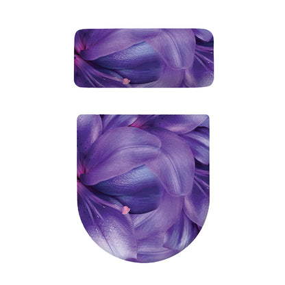 Purple Lily Flower Print Toilet Lid And Tank Cover Set