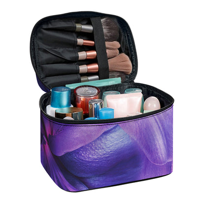 Purple Lily Flower Print Travel Makeup Bag