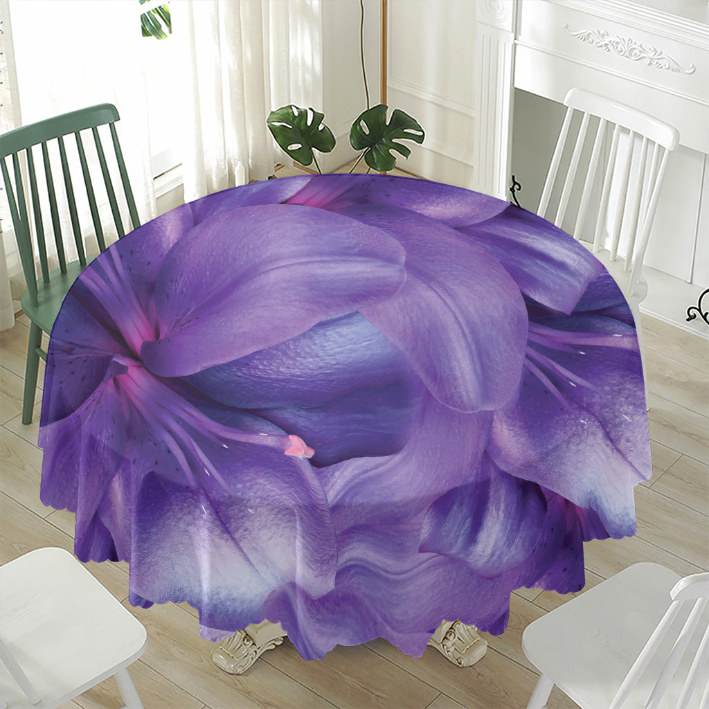 Purple Lily Flower Print Waterproof Round Tablecloth