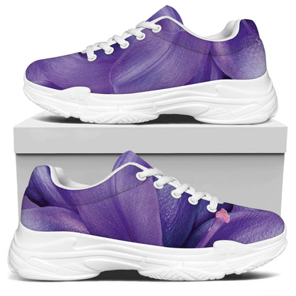 Purple Lily Flower Print White Chunky Shoes