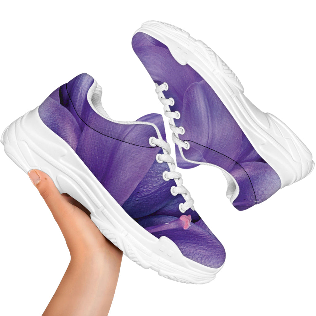 Purple Lily Flower Print White Chunky Shoes