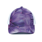 Purple Lily Flower Print White Mesh Trucker Cap