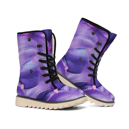Purple Lily Flower Print Winter Boots