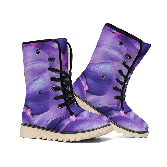 Purple Lily Flower Print Winter Boots