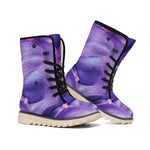 Purple Lily Flower Print Winter Boots