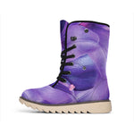 Purple Lily Flower Print Winter Boots