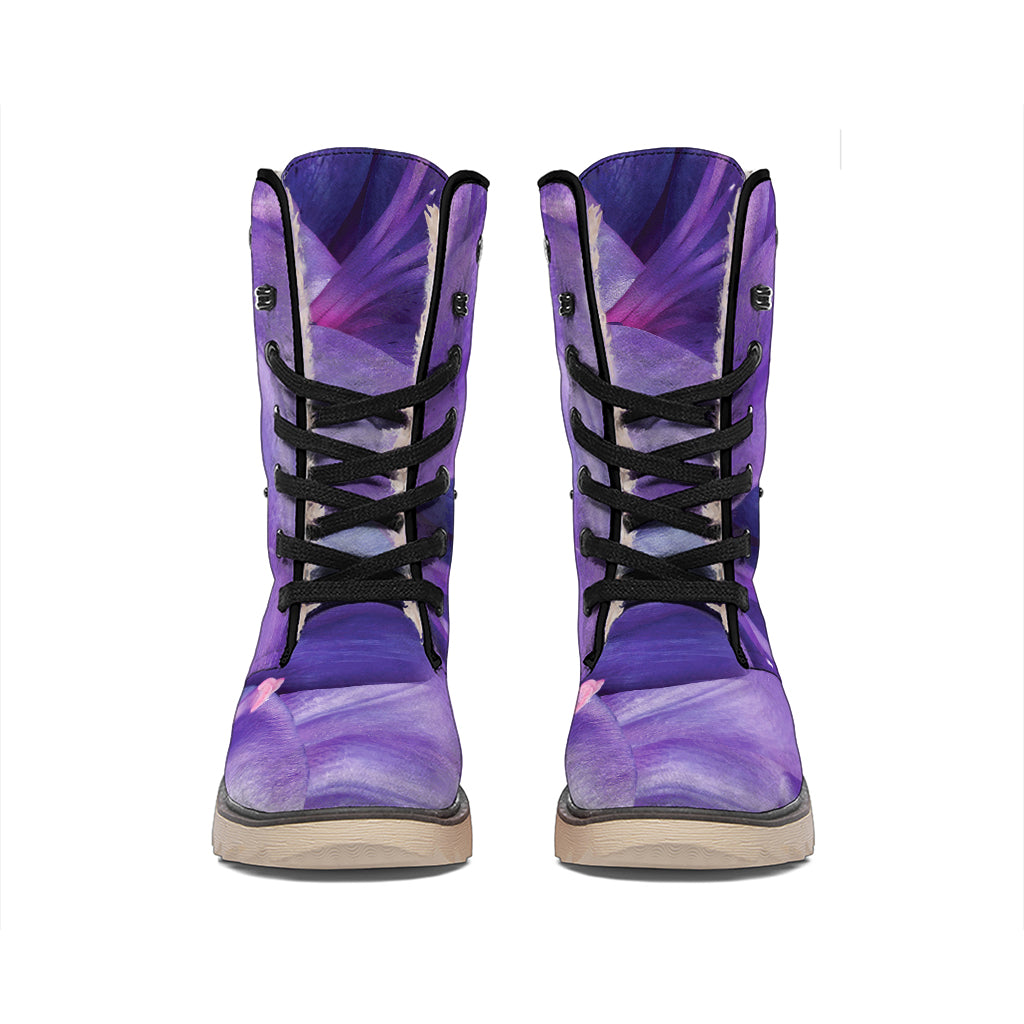 Purple Lily Flower Print Winter Boots