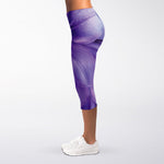 Purple Lily Flower Print Women's Capri Leggings