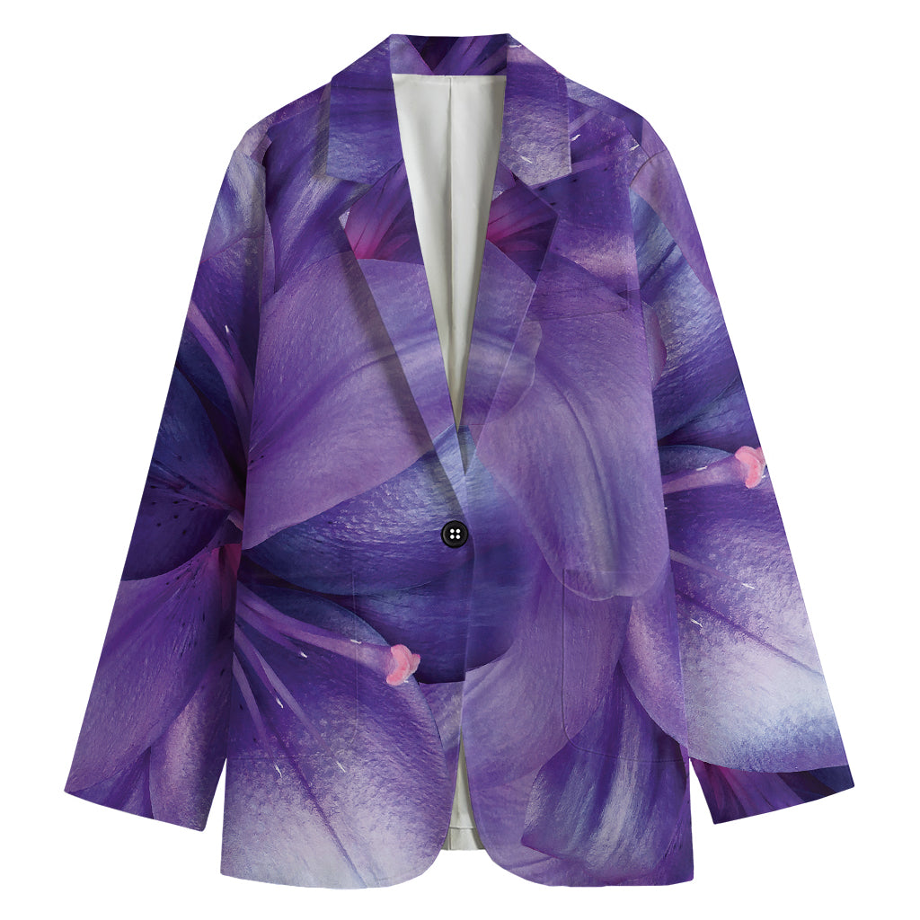 Purple Lily Flower Print Women's Cotton Blazer
