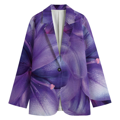 Purple Lily Flower Print Women's Cotton Blazer