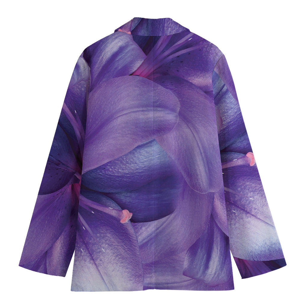 Purple Lily Flower Print Women's Cotton Blazer