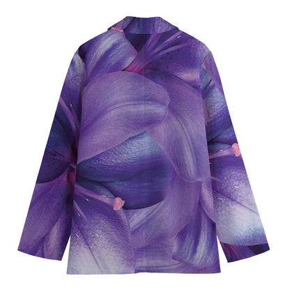 Purple Lily Flower Print Women's Cotton Blazer