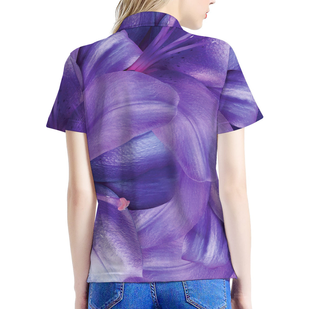 Purple Lily Flower Print Women's Polo Shirt