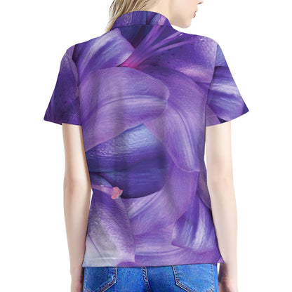 Purple Lily Flower Print Women's Polo Shirt