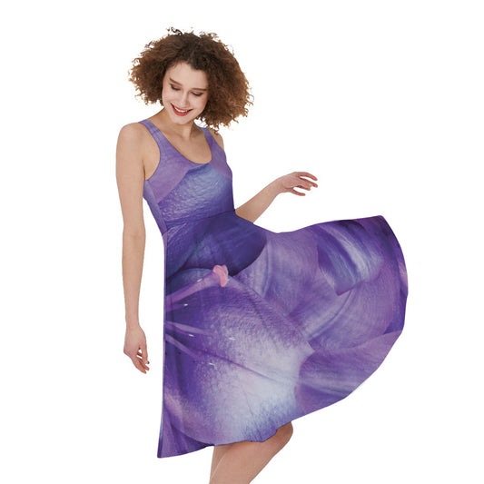 Purple Lily Flower Print Women's Sleeveless Dress