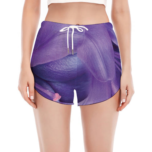 Purple Lily Flower Print Women's Split Running Shorts