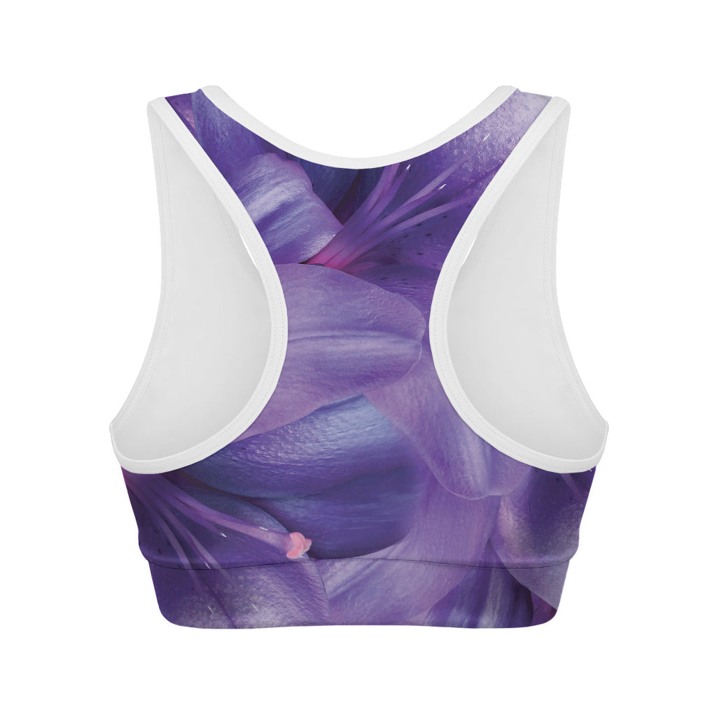Purple Lily Flower Print Women's Sports Bra