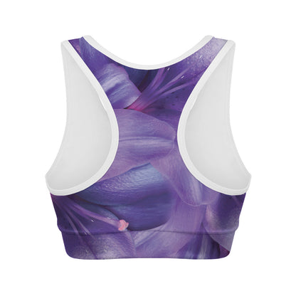 Purple Lily Flower Print Women's Sports Bra