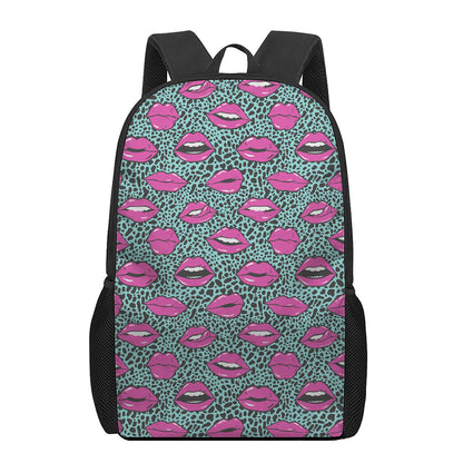 Purple Lips Pattern Print 17 Inch Backpack