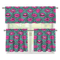 Purple Lips Pattern Print 3 Piece Kitchen Curtains