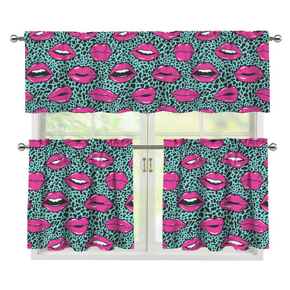 Purple Lips Pattern Print 3 Piece Kitchen Curtains