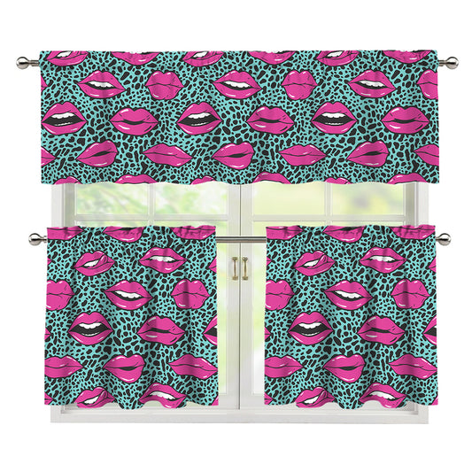 Purple Lips Pattern Print 3 Piece Kitchen Curtains