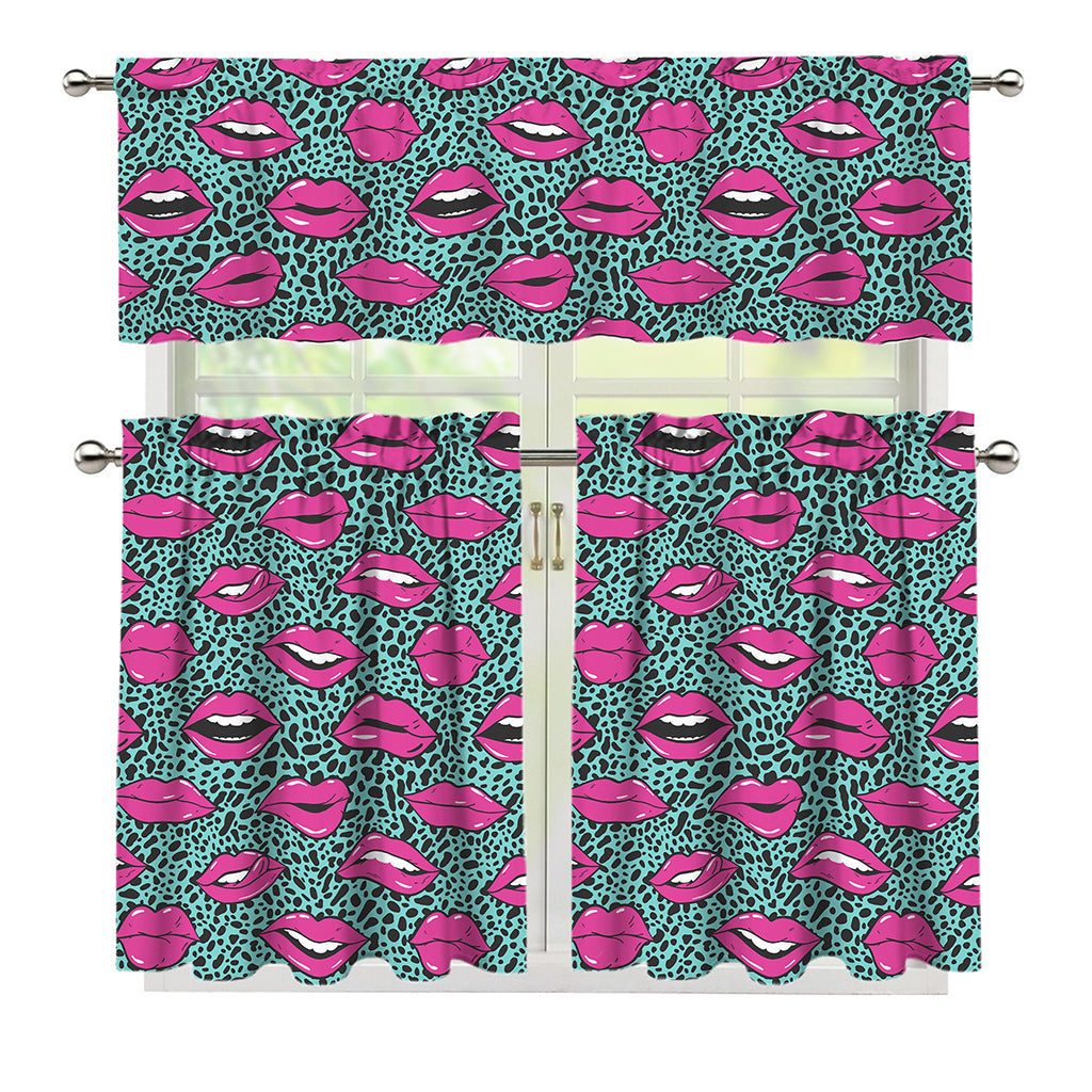 Purple Lips Pattern Print 3 Piece Kitchen Curtains