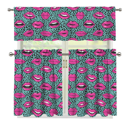 Purple Lips Pattern Print 3 Piece Kitchen Curtains