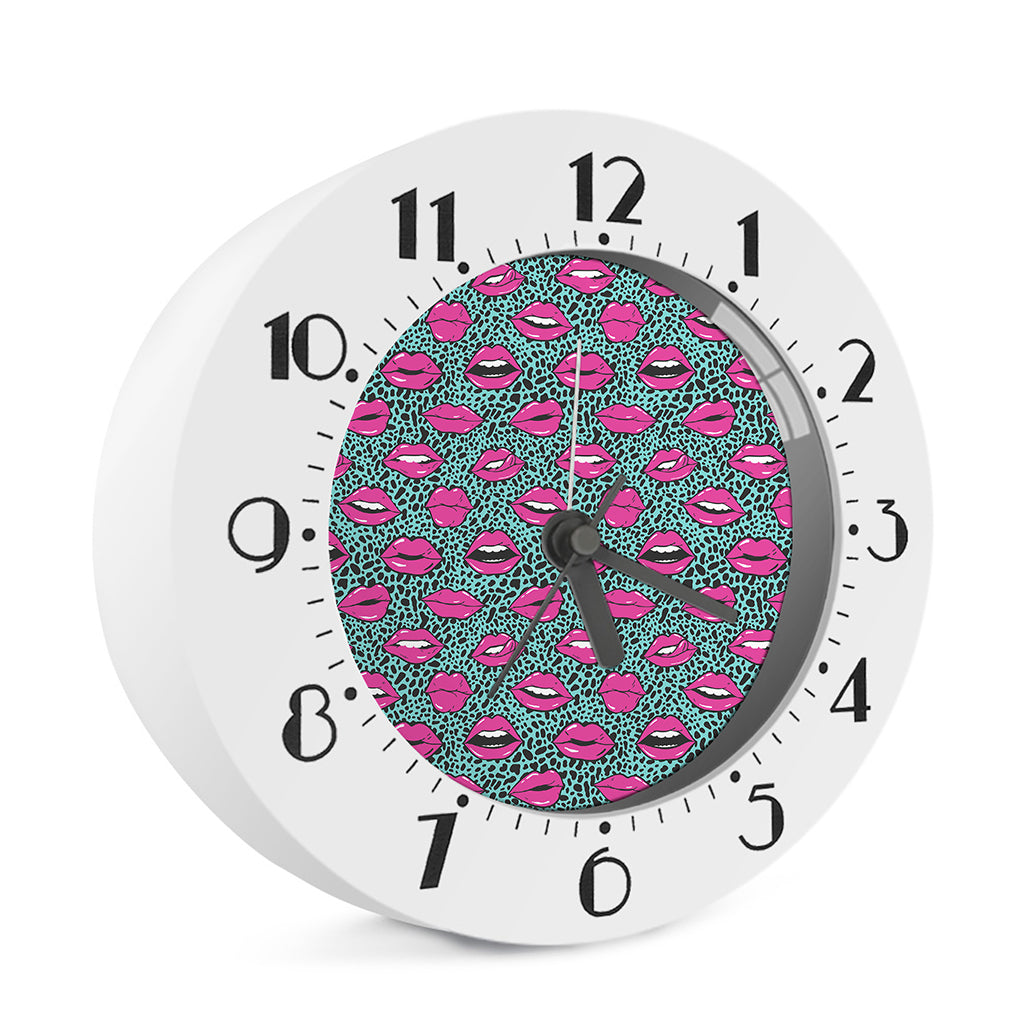 Purple Lips Pattern Print Alarm Clock
