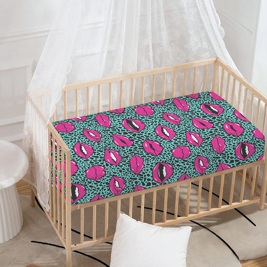 Purple Lips Pattern Print Baby Crib Sheet