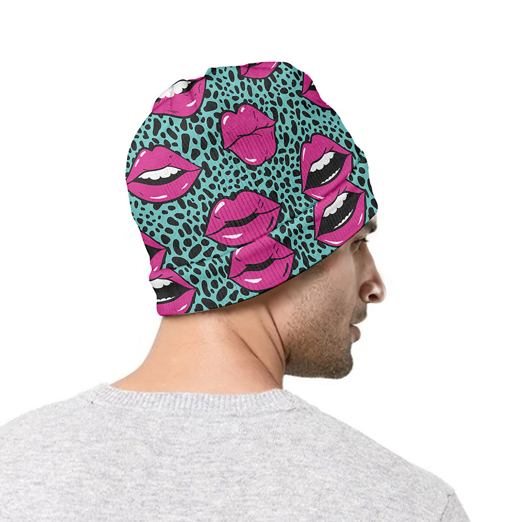 Purple Lips Pattern Print Beanie