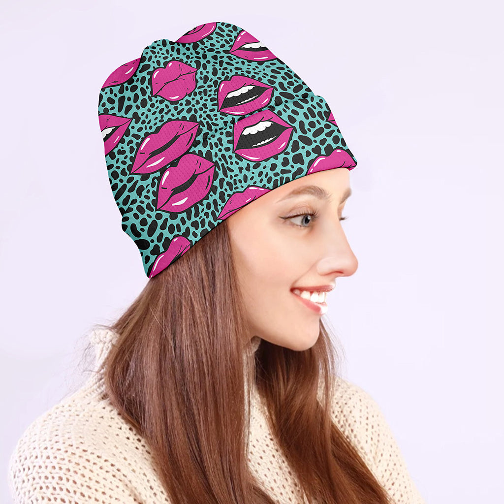 Purple Lips Pattern Print Beanie
