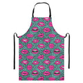 Purple Lips Pattern Print Bib Apron With Pocket