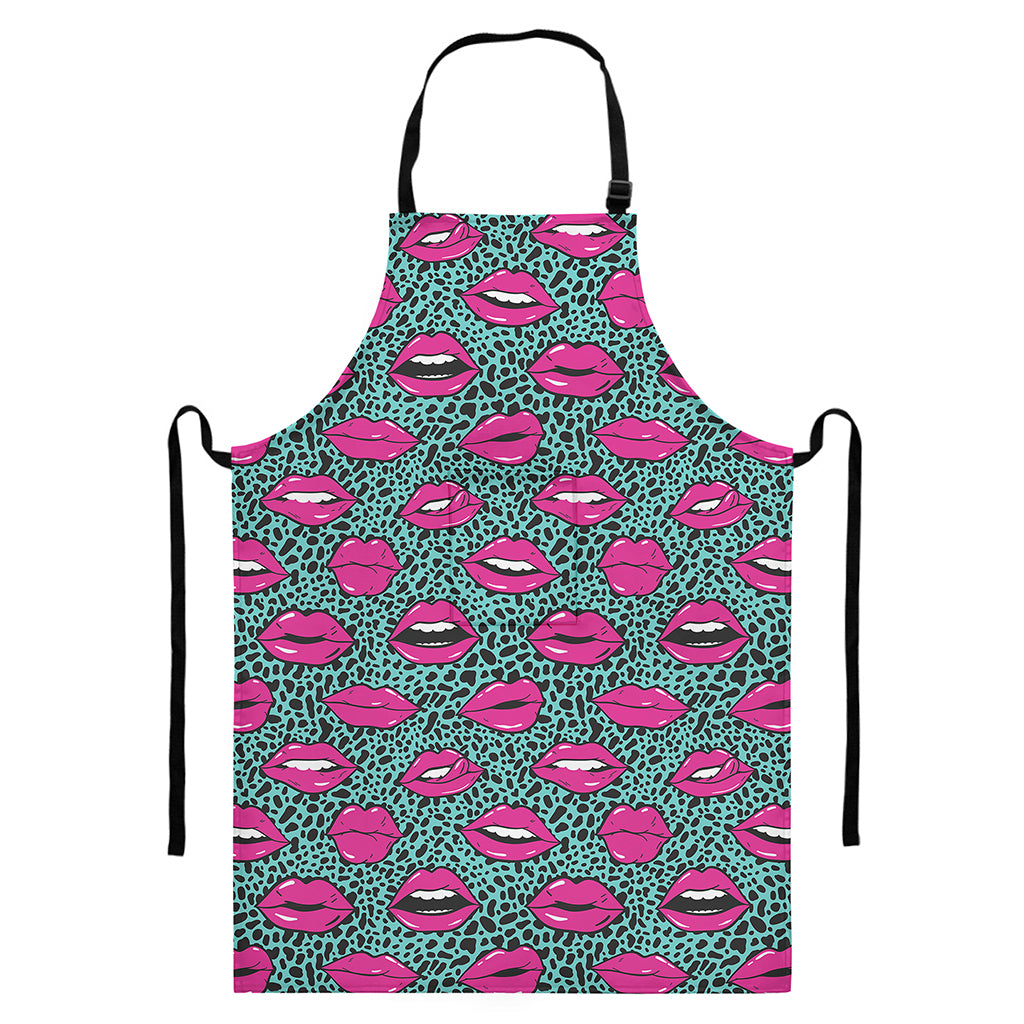 Purple Lips Pattern Print Bib Apron With Pocket