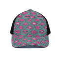 Purple Lips Pattern Print Black Mesh Trucker Hat