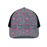 Purple Lips Pattern Print Black Mesh Trucker Cap