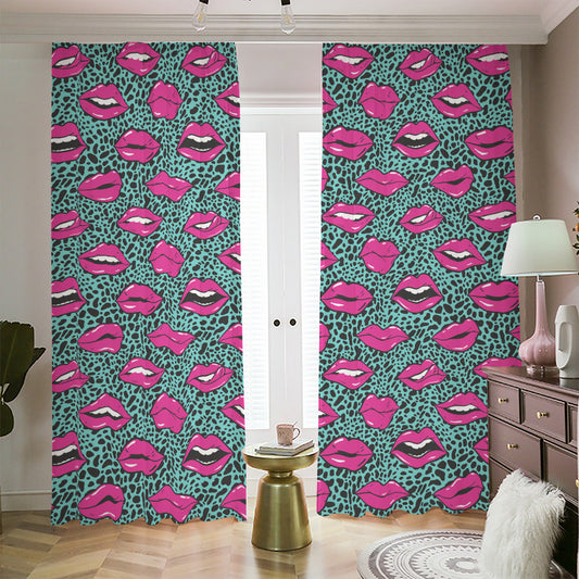 Purple Lips Pattern Print Blackout Pencil Pleat Curtains
