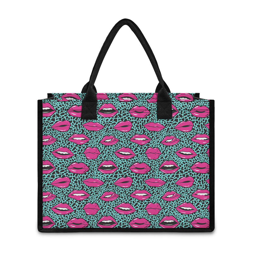 Purple Lips Pattern Print Canvas Tote Bag