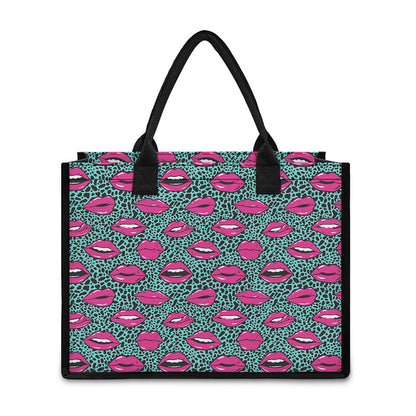Purple Lips Pattern Print Canvas Tote Bag