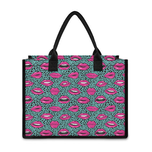 Purple Lips Pattern Print Canvas Tote Bag