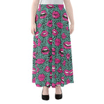 Purple Lips Pattern Print Chiffon Maxi Skirt