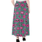 Purple Lips Pattern Print Chiffon Maxi Skirt