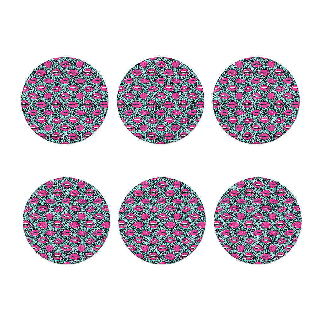 Purple Lips Pattern Print Coaster Set
