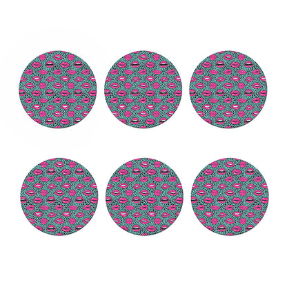Purple Lips Pattern Print Coaster Set