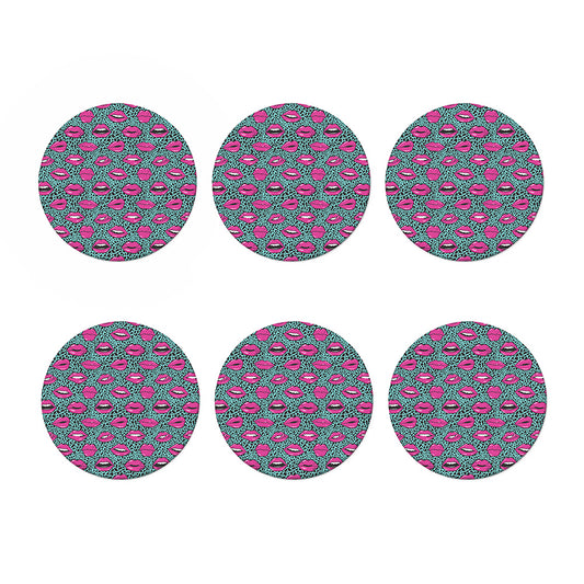 Purple Lips Pattern Print Coaster Set