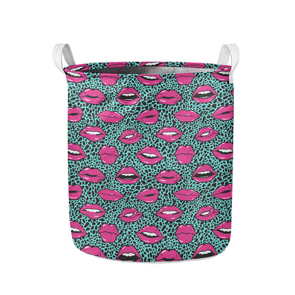Purple Lips Pattern Print Collapsible Laundry Basket