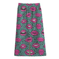 Purple Lips Pattern Print Cotton Front Slit Maxi Skirt