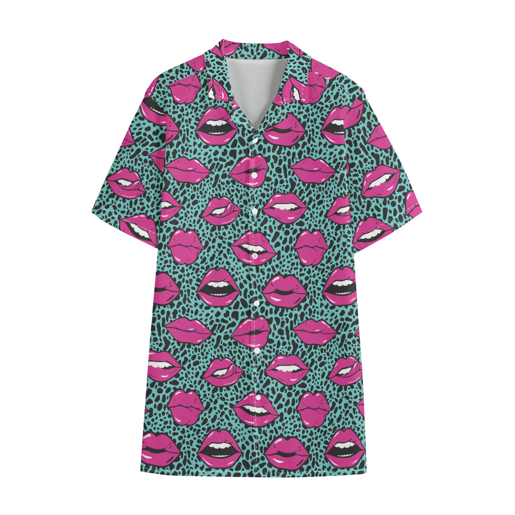 Purple Lips Pattern Print Cotton Hawaiian Shirt