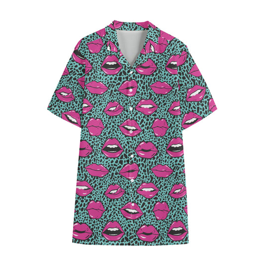 Purple Lips Pattern Print Cotton Hawaiian Shirt