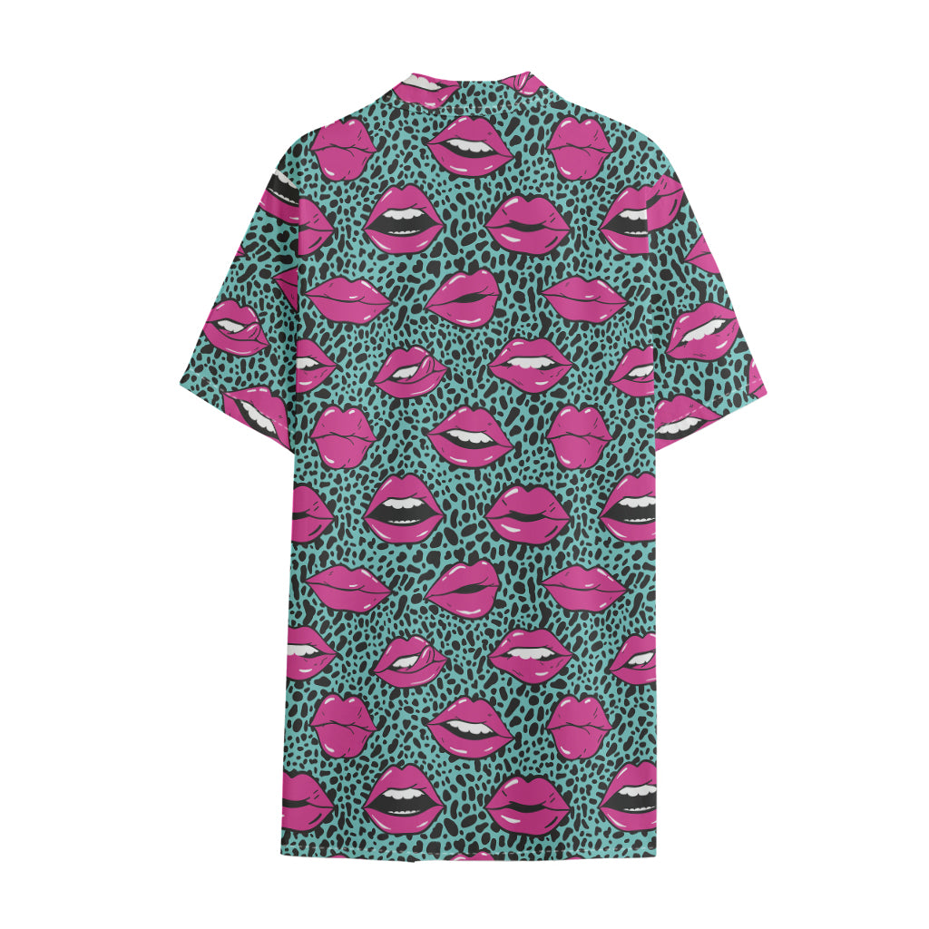 Purple Lips Pattern Print Cotton Hawaiian Shirt